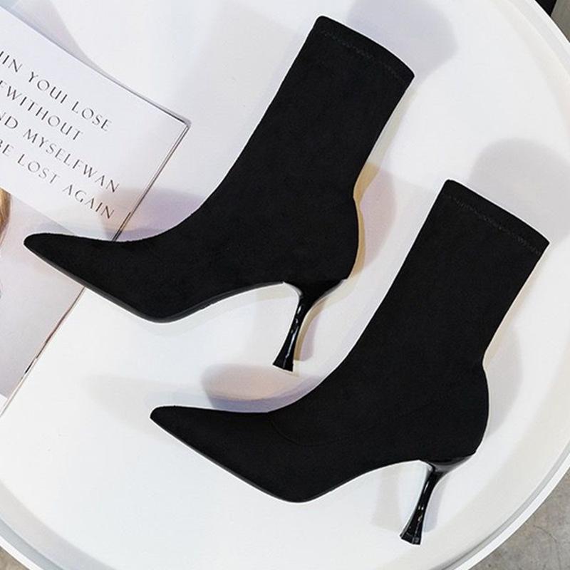 Fashion boots women's high heels autumn and winter new pointed thin heels women's thin boots suede elastic boots socks boots