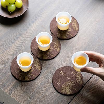 6pcs Chinese Coasters Tea Cup Heat Insulating Mats Premium Feeling Anti Hot Waterproof Home Fabric Tableware Spacers