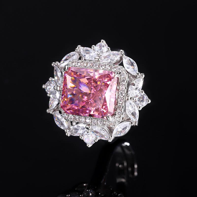 Jewelry High Carbon Diamond Ice Flower Cut Deep Pink Diamond Copper Inlay Premium Set 10 * 12-6 * 8