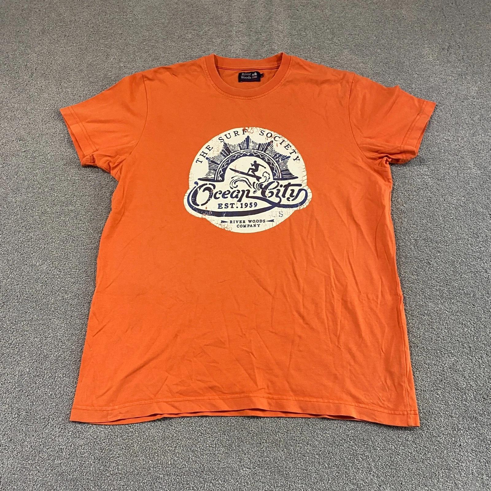 

River Woods Ocean City Surf Society Graphic T-Shirt Men L Orange Americana Skate S