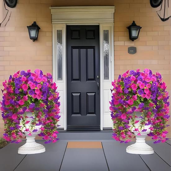 Artificial Flowers for Outdoor, Fake Hanging Morning Glory with Eucalyptus Leaves, UV Resistant Faux Plants Petunias Trailing Vines for Porch, Patio,