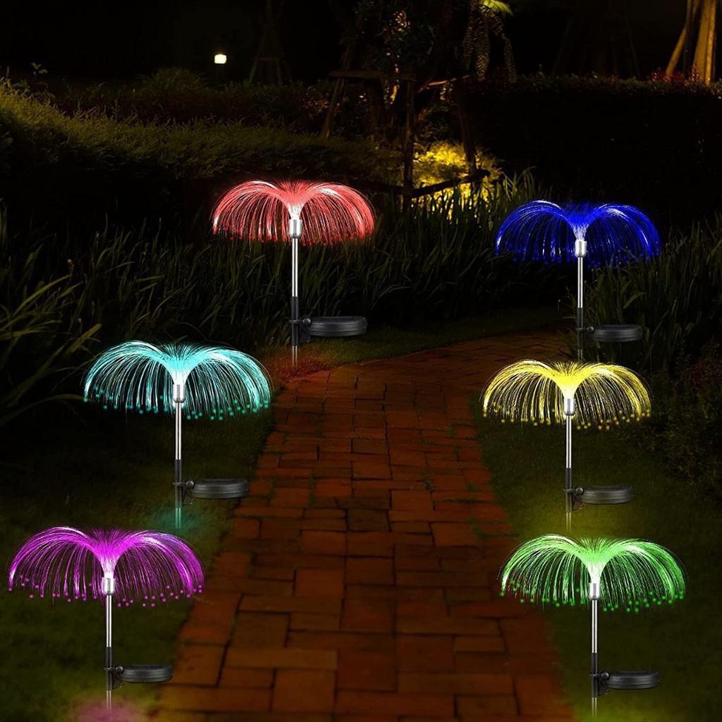 Solar Lawn Lamp RGB Color Changing Solar Jellyfish Lamp Fireworks Atmosphere Lights Outdoor Yard Garden Decor Fiber Optic Lamp