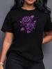 Purple Rose Pattern Printed Comfortable Women'S Short-Sleeve T-Shirt, Sports T-Shirt with Print, Women'S T-Shirt Design, Women'S Top