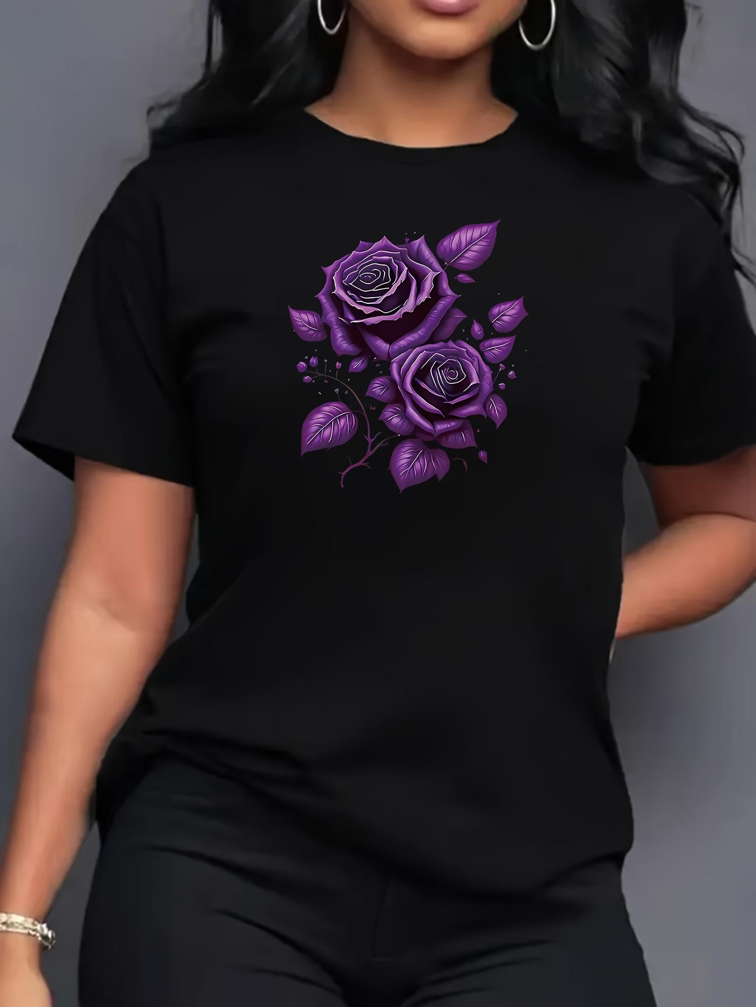 Purple Rose Pattern Printed Comfortable Women S Short-Sleeve T-Shirt, Sports T-Shirt with Print, Women S T-Shirt Design, Women S Top S разноцветный