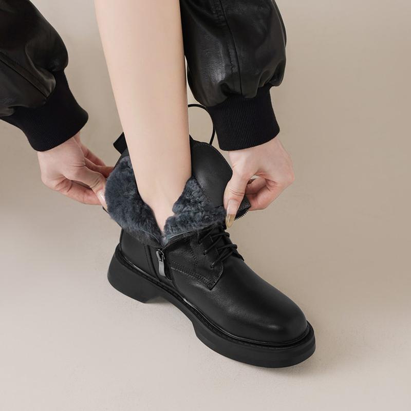 Fashion NEW Autumn Women Boots Genuine Leather Shoes for Women Round Toe Chunky Heel Shoes Winter Wool Boots Warm Zipper Daily Shoes