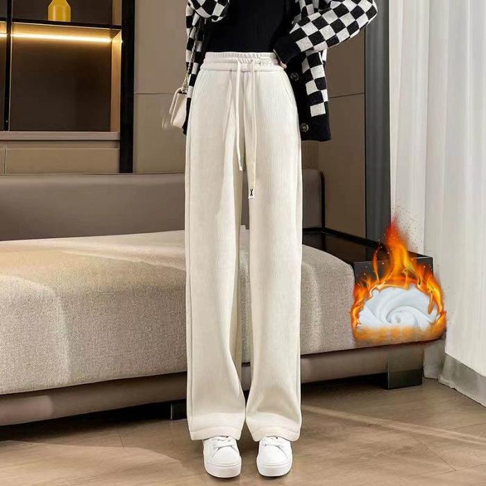 Thickened Wide-leg Pants In Autumn and Winter, New Loose and Casual Large Size Slimming Sports Straight Pants Black