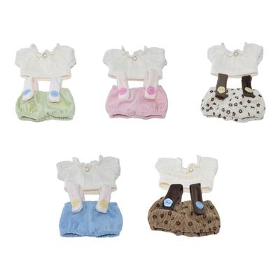 2Pieces Doll Outfit Doll Wardrobe Fashionable Tops and Suspenders Trousers for 10cm Plush Cotton Doll Accessories
