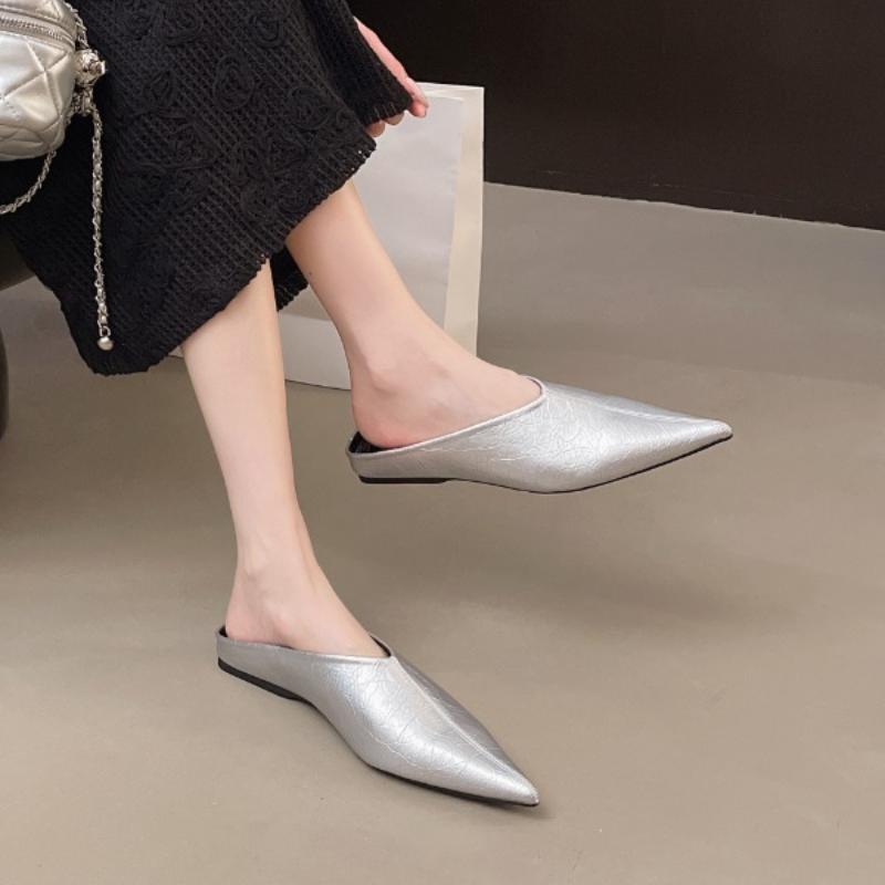 Fashion Pointed Toe Women Flats Slippers Mules Shoes New In 2025 Luxury Summer Female Slides Ladies Slippers Flats Sandals Shoes
