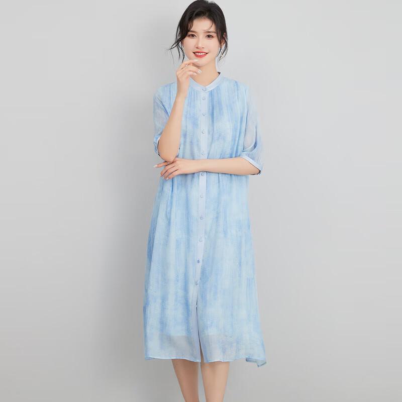 

Luxury Women s Printed Mulberry Silk Midi Shirt Dress L