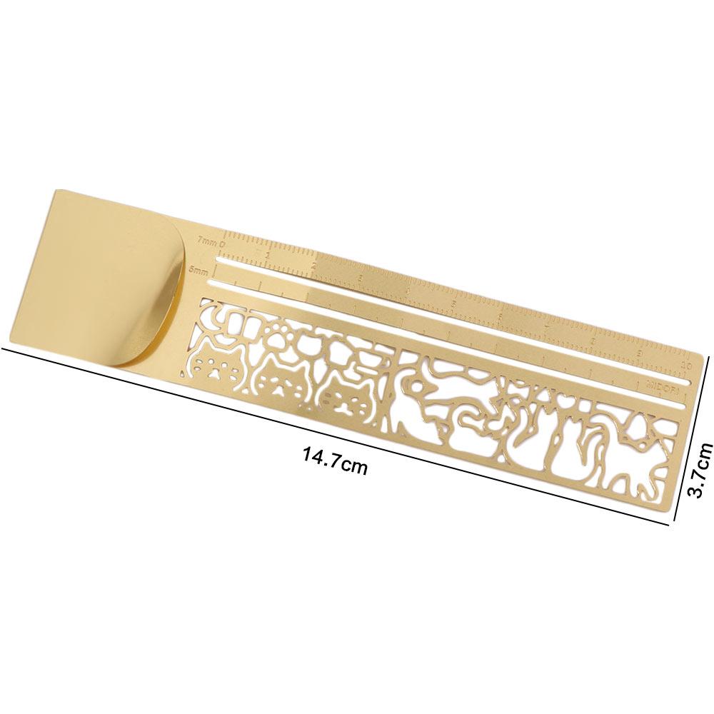 Double-Sided Cat Pattern Ruler Stationery Tool Metal Bookmark Diary Hand Account
