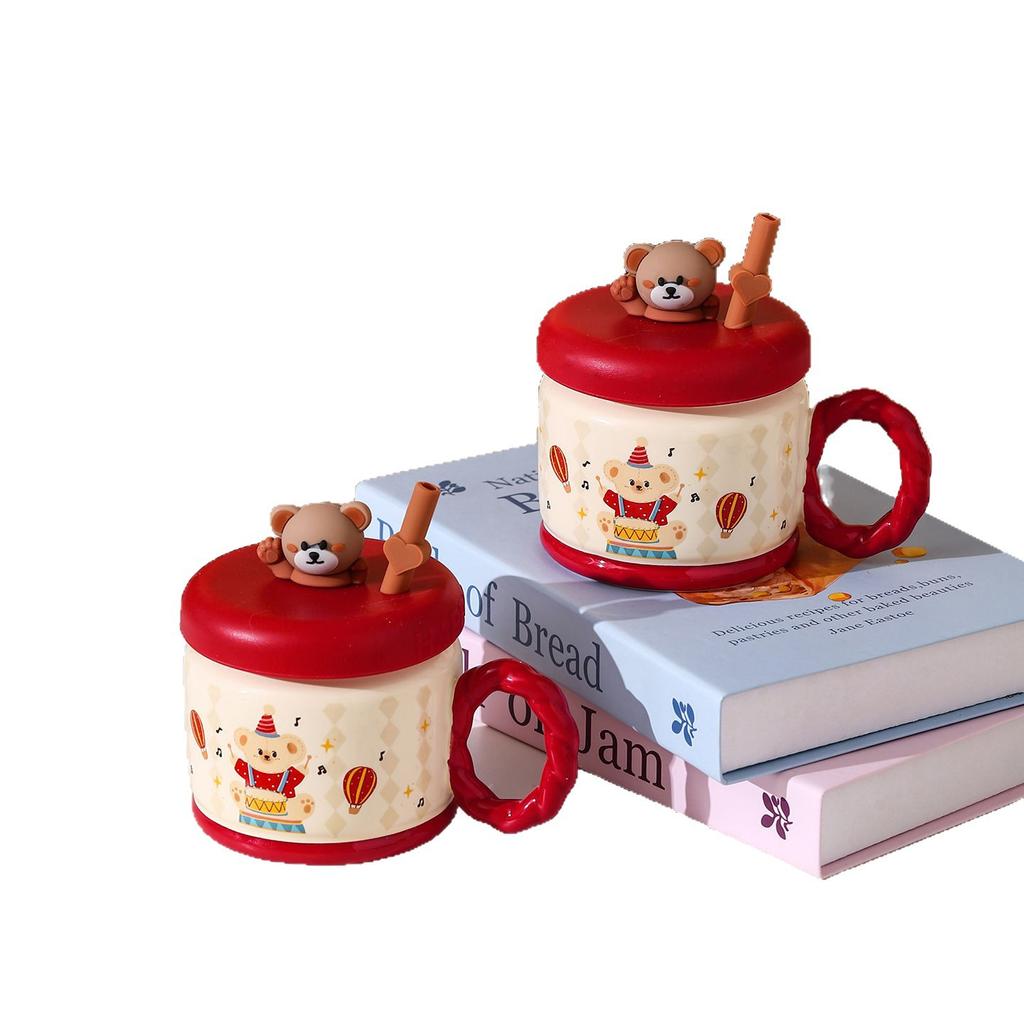 Circus Coffee Ceramic Large Capacity Cup Water Cup Mug with Lid with Spoon Drinking Water Cup Birthday Gift