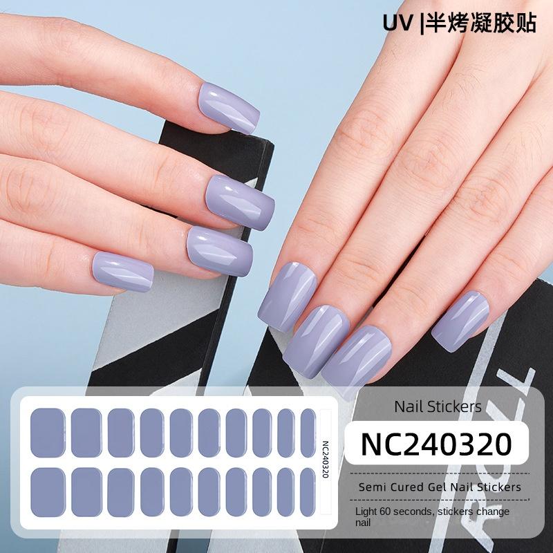 New Solid Color Simple Semi-cured Nail Stickers 20 Finger Gel Nail Stickers