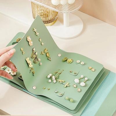 Kreatívna taštička na uloženie náušníc v tvare knihy, kožená, na náušnice s puzetkou, prenosná taštička na šperky, veľkokapacitná