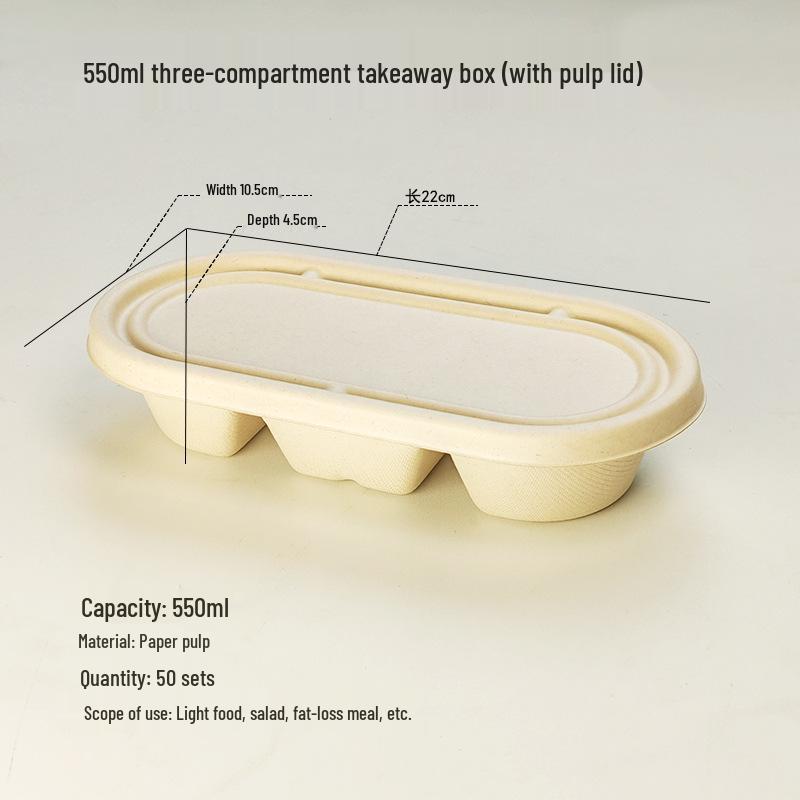 Eco-friendly Three-Compartment Disposable Bento Box – Microwaveable Paper Lunch Container for Salads and Light Meals