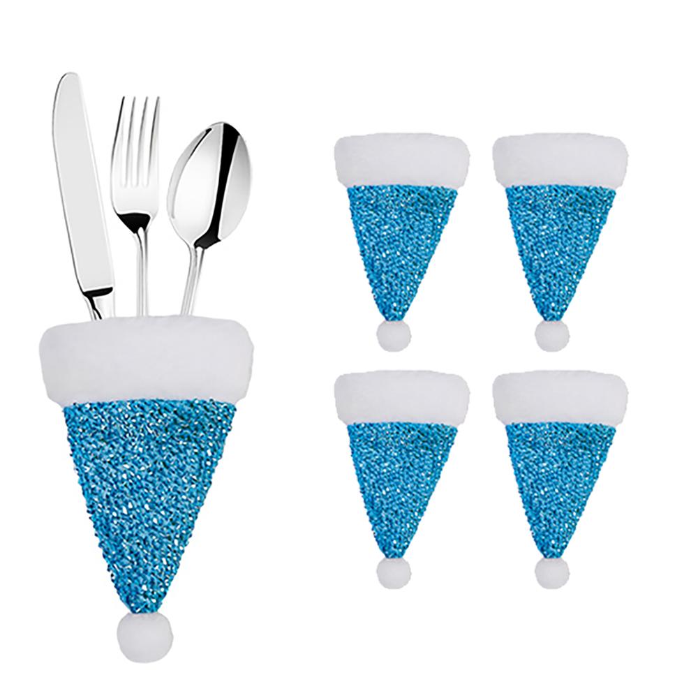 20/1Pcs Mini Santa Hats Fork Knife Cutlery Holders Bag Wine Bottle Cover For Home Xmas Party Table Decoration New Year Kids Gift