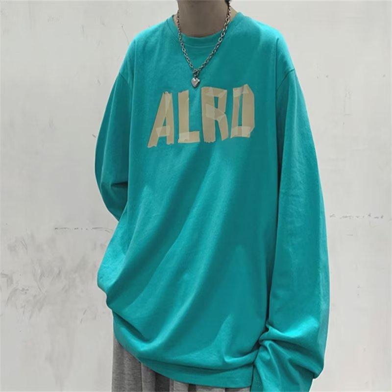 

Мужские футболки с длинным рукавом с буквенным графическим принтом, модные брендовые футболки для мужчин, мужская одежда, повседневная футболка, мужская летняя корейская ретро футболка 5XL озеро синий