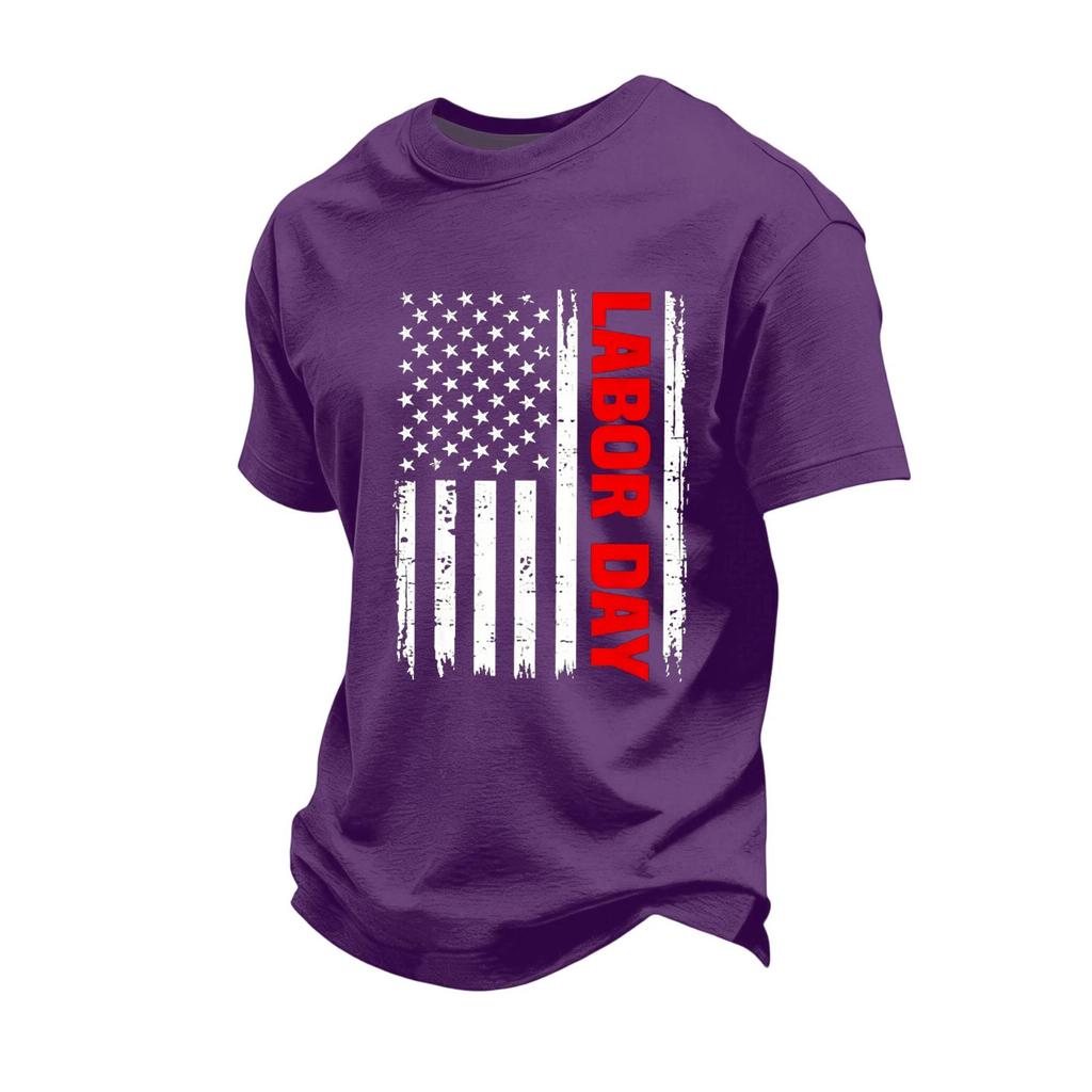 Men's Loose Fit Casual Short Sleeve T Shirt Labor Day Printed Graphic Tee Comfortable Workwear Top for Everyday Use