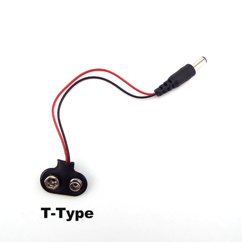DC 5.5x2.1MM To 9V T I Type Clips Connector Buckle Connect Wires Black Red Cable Connection