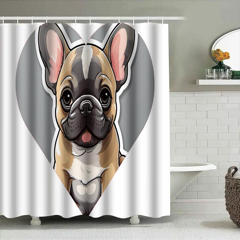 Adorable Dog Shower Curtain Featuring A French Bulldog In Heart Shape Perfect Home Decor Gift For Animal Lovers