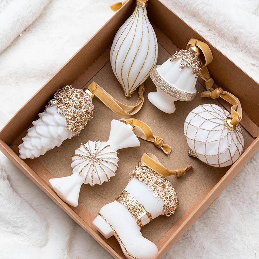 6 Pièces Ornements de Noël à Suspendre pour Décorations d'Arbre Artisanat Ornement Pendentifs Boules