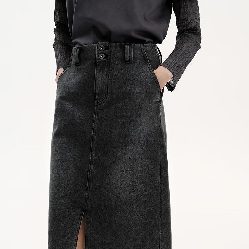 Broadcast Washed Denim Slit Mid-length Skirt