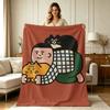 All Season Warm Flannel Blanket with Cute Person and Cats Cartoon Print for Sofa Couch Bed Office Living Room