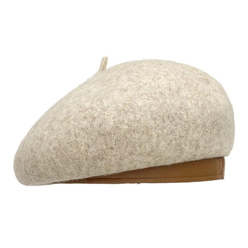 Wool dome beret female autumn and winter face small fashion temperament painter hat leather brim literary and art newspaper children's hat