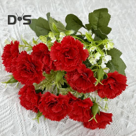 Artificial Carnation Flower with Stem 10 Head Home Office Table Centerpiece Wedding Faux Flower Branch Floral Arrangement Decoration