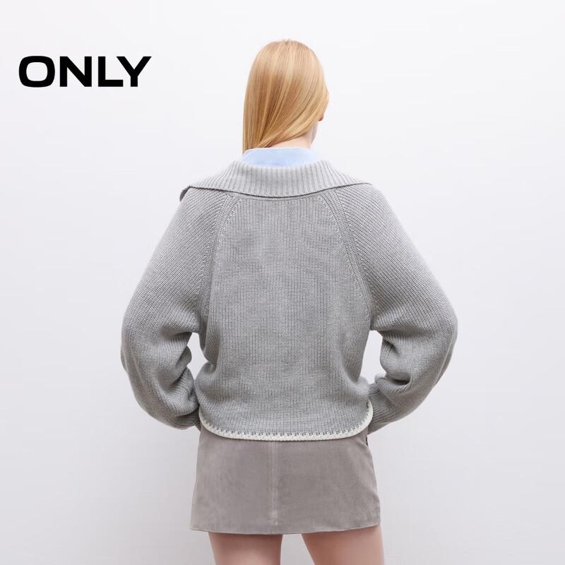 ONLY Women's Relaxed Half-Placket Contrast Knit Cardigan