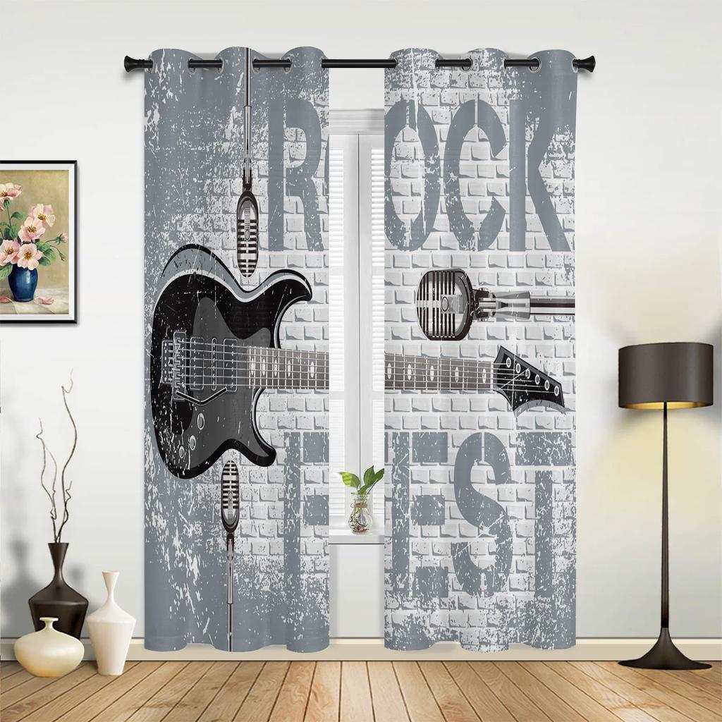 Tende Splash Art Colorate con Chitarra e Musica Rock per Camera da Letto, Soggiorno, Tende per Cucina, Stanza dei Bambini, Tenda per Finestra, Decorazione per la Casa