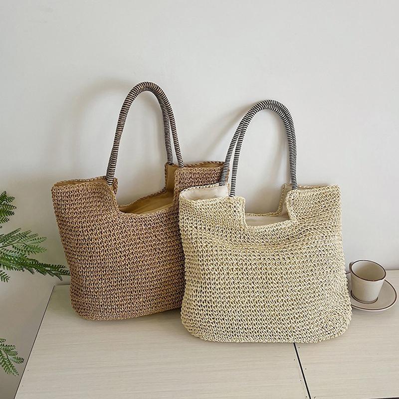 Hand-Woven Armpit Bag Summer Woven Tote Handbag Large Capacity Women's Shoulder Bag Paper Rope Ladies Beach Underarm Bag