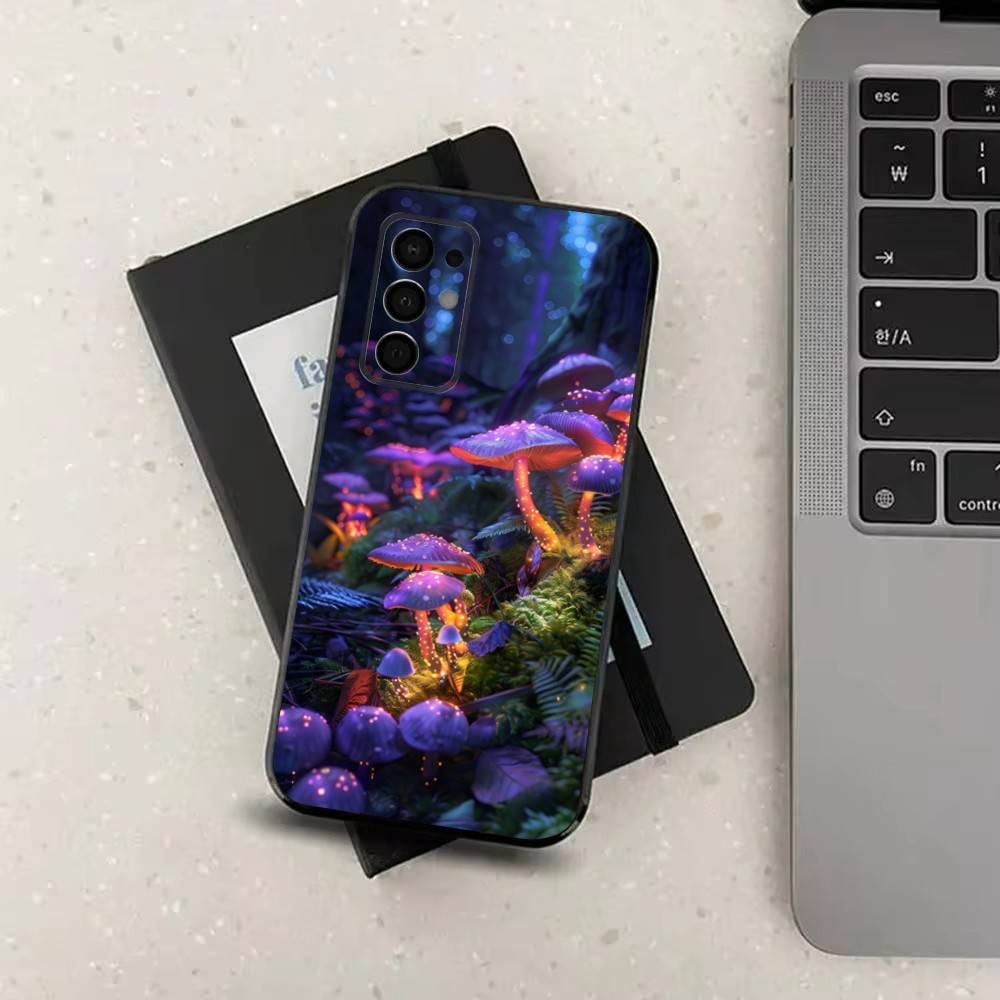 Trippy Plant Mushroom Case For Samsung Galaxy A73,72,41,J7,22,Note,31,8,9,52,71,53,32,Soft Black Silicone Cover