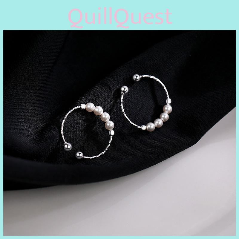 Stylish Minimalist Pearl Ring For Women Adjustable Open Finger Geometric Design