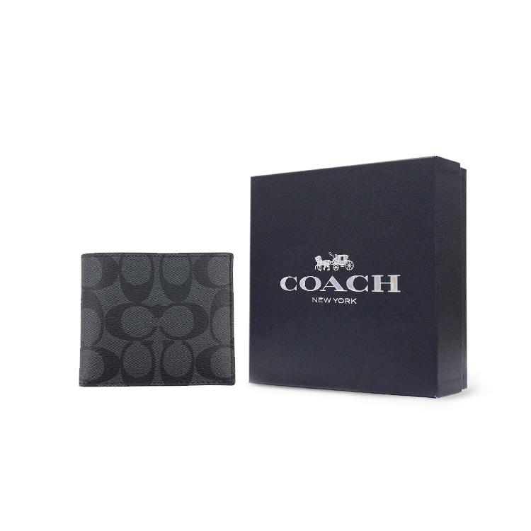 New COACH Canvas With PVC Wallet Mini Men's Black Gray Color 66551-QBMI5