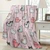 Cute Cartoon Cat Flannel Throw Blanket Pink Background Kitten Doodle Animal Print Soft Bed Sofa Blanket