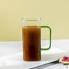 High Value Glass Straw Cup with Cover  Square Color Handle Transparent Glass Milk Tea Flat Bottom Single Layer Cup