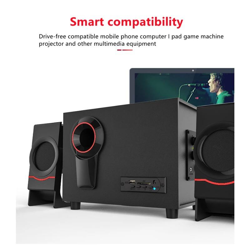 2.1 Multimedia Bluetooth Audio System Home Theater Surround Computer Active Combination Wooden Speaker AUX USB Cable Post TV PC