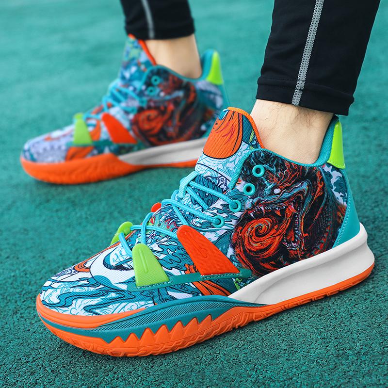Fashion Trend Sports Running Shoes Korean Version Personality Color Matching High-top Basketball Shoes