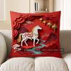 2D Red Chinese Style Horse Pattern Pillow Cover Pattern Cushion Cover Suitable For Sofa Bedroom Car Pillow Cover