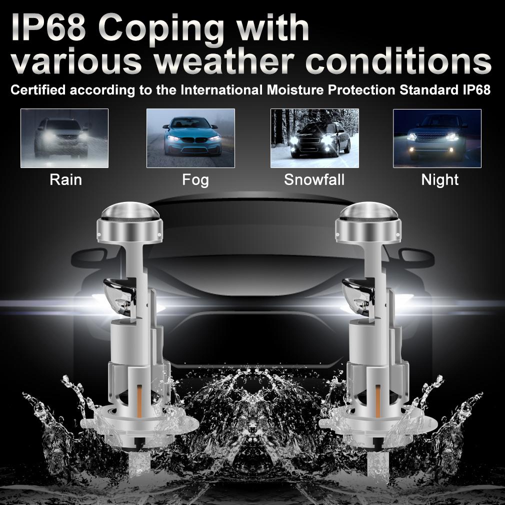 2 шт. H7 світлодіодні лампи для фар проектора 1:1 LED Проектор Бездротовий Міні Об'єктив 30000Лм 100Вт Автомобільний Plug&Play Турбо Лампа 6500К Білий LHD