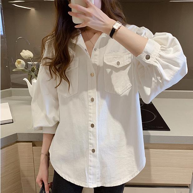 2024 Women's Casual White Long Sleeve Slimming Shirt - Versatile Spring & Autumn Solid Color Jacket