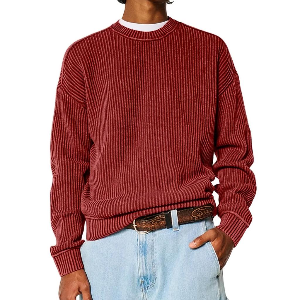 Men's Loose-fitting Casual Round Neck Long-sleeved Knit Top