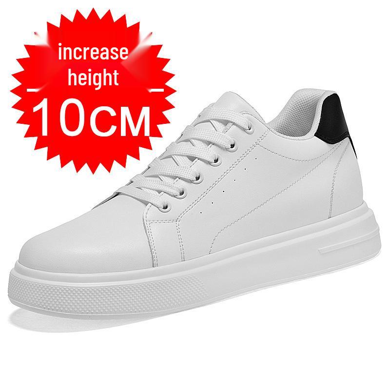 Pánské kožené tenisky zvyšující výšku o 8 cm - Bílé, Trendy silná podrážka, Prodyšné a ležérní sportovní styl
