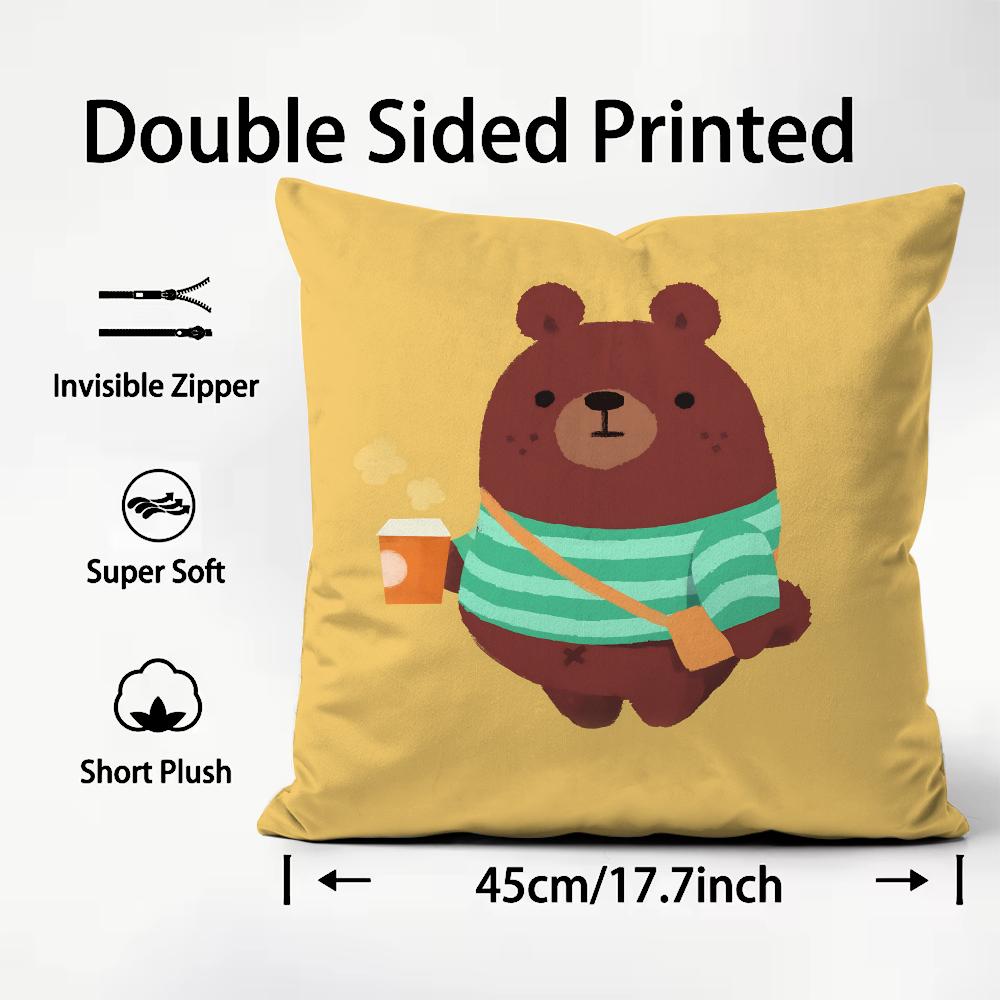 Animal Cute Little Bear Cushion Cover Soft & Easy-Wash Pillow Case – Versatile For Couch, Bed, Travel And Office