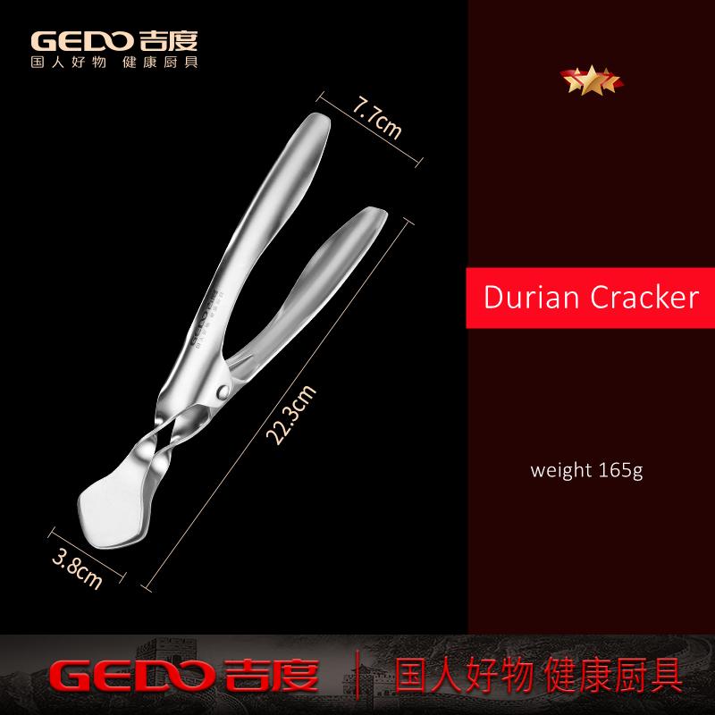 GEDO LFGB Certification 304 Stainless Steel Kitchen Durian Opener Strengthen and Power Save Handle Watermelon Cracker for Party