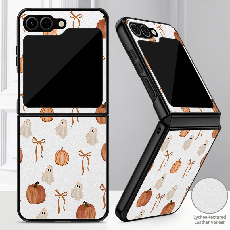 Halloween Pumpkin Lantern Case For Samsung Z Flip 8 7 FE 6 5 4 Hybrid Leather Skin Hard PC Bumper Cover For Galaxy Z Flip8 Flip7 Flip6 Flip5