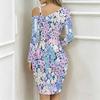 Women Plus Size Asymmetric Cold Shoulder White Purple Large Floral Print Wrap Bodycon Midi Dress