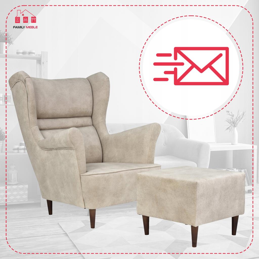 Zoja Wing Chair with Footrest Scandinavian Family Meble Beige Cream