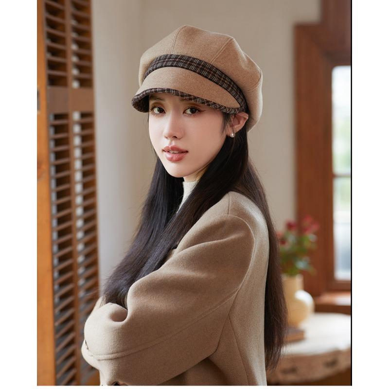 Chapeau octogonal d'automne et d'hiver pour femme, chapeau de gavroche rétro, béret en laine