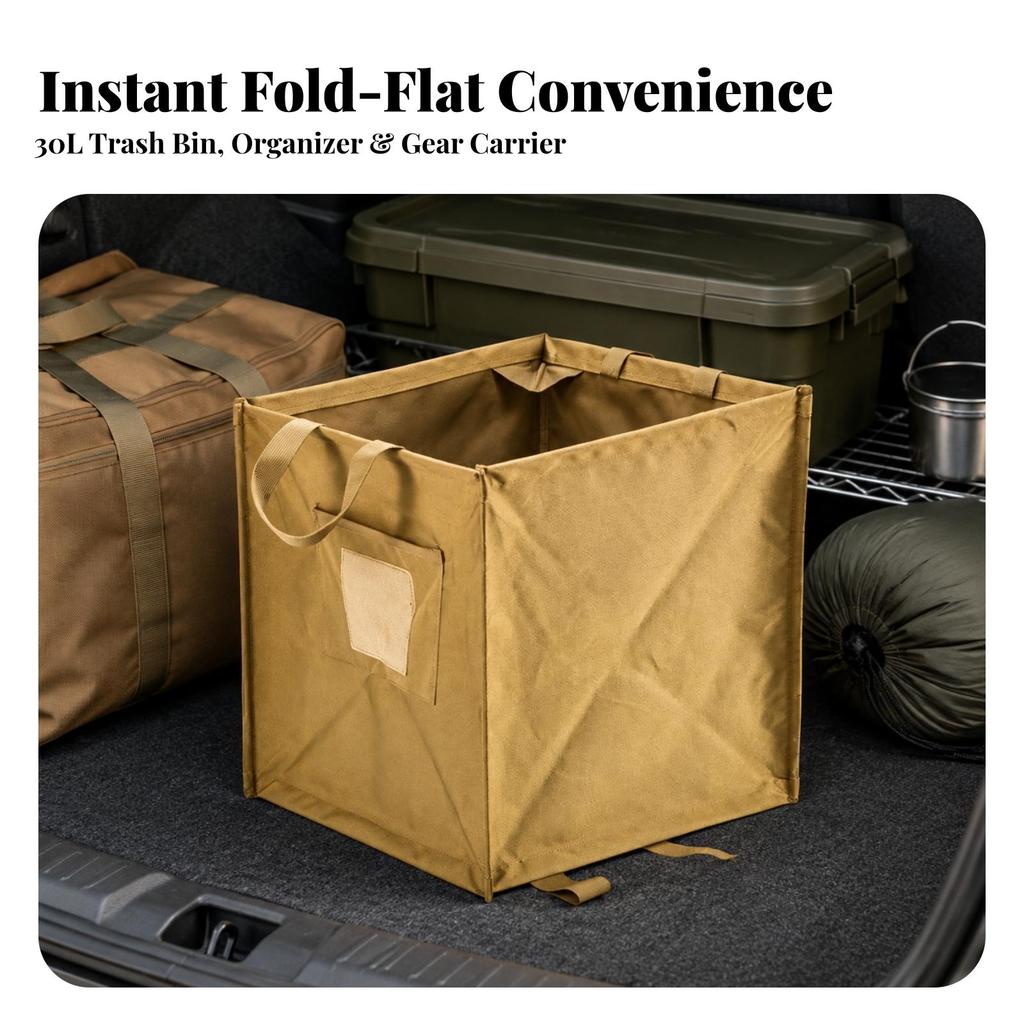 Folding Wastebasket with Side Pocket Lightweight for Picnics, Campers